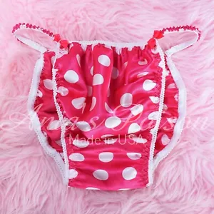 Sissy Satinhöschen für HERREN Hot Pink Weiß Tupfen String Bikini oder BH Rock - Bild 1 von 5
