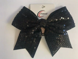 Black Sequins Chasse Cheer Hair Bow Sparkle Performance Dance Gymnastics - Picture 1 of 3