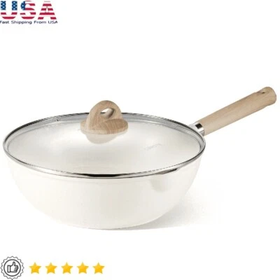 Nonstick Induction Frying Pan 12 Inch Cookware Skillet W/ Glass Lid Durable Wok