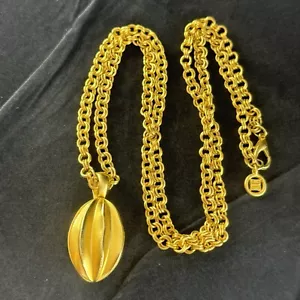 Vtg Givenchy Gold Tone Ball Necklace 35” 70’s Modern Ridges Pendant 2x2 Chain - Picture 1 of 10