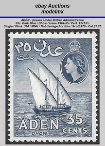 Adén bajo administración británica. - 1964-65, 35c azul oscuro, MNH - Scott #70 - Cat. $7,25 - Imagen 1 de 2