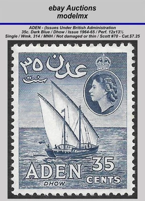 Adén bajo administración británica. - 1964-65, 35c azul oscuro, MNH - Scott #70 - Cat. $7,25 Foto 1 de 2