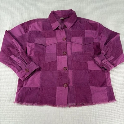 Chaqueta Ivy Jane Para Mujer Mediana Rosa Púrpura Camisa Cazadora Pana Retazos Artística Foto 1 de 4