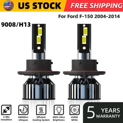 2PCS 9008/H13 LED Headlight Bulbs Kit High/Low Beam For Ford F-150 2004-2014 - Image 1 of 4