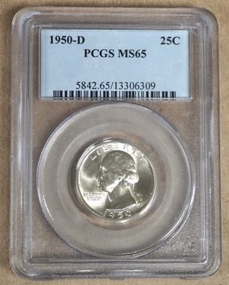 1950-D Washington Quarter PCGS MS65 306309 - Imagem 1 de 2