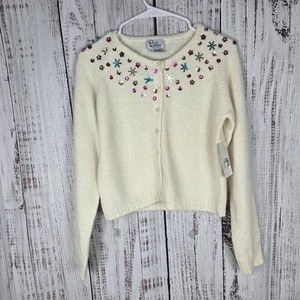 NWT Vintage LILLY PULITZER Knit Cardigan Sweater Girls Size 12 Wool Snowflakes - Picture 1 of 8