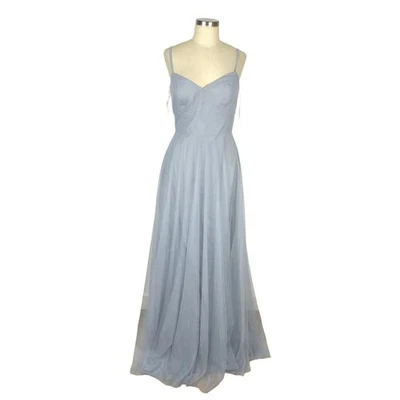 AFTER SIX Platinum Gray Sweetheart Spaghetti Strap Tulle Dress Bridesmaid Gown 8 - Image 1 of 4