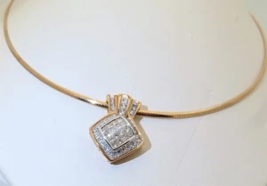 Natual Diamond Omega Necklace Real Princess Diamonds Slide 10K Solid 16.75" N410 - Picture 1 of 11