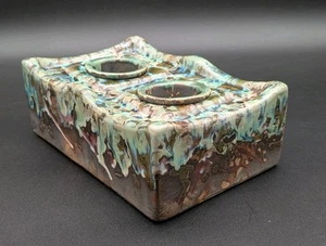 Green Glazed Ceramic Firepot with Two Fuel Gel Reservoirs - Picture 1 of 18
