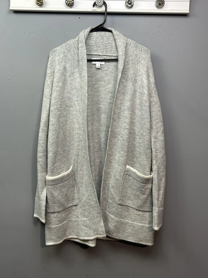 ELLE Sweater Womens Medium Gray Open Front Cardigan Shawl Collar Pockets Knit - Image 1 of 4