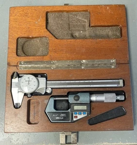 Mitutoyo Messschieber & Digital Mikrometer Set im Holzgehäuse - Bild 1 von 7