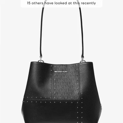 NUEVO CON ETIQUETAS Michael Kors Mediano Pratt Bucket Bolso de Hombro Cartera Negro $628 Foto 1 de 3