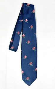 VINTAGE Cape Cod Neckwear Tie Blue Santa Skiing Christmas Tie 54" long 3" Wide - Picture 1 of 3