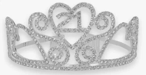 21st Birthday Crown/Tiara - Silver Rhinstones - 5.12" Wide X 2.36" Tall -- New - Picture 1 of 4