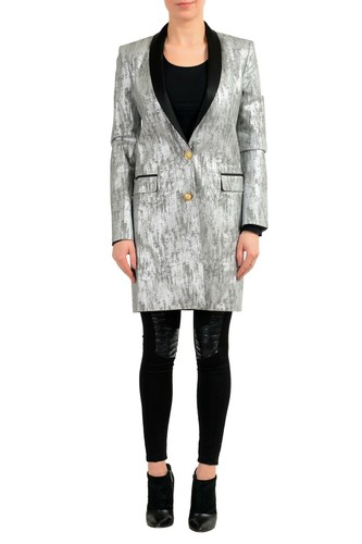 Cappotto blazer donna Versace Versus argento nero con un bottone taglia XS S M L XL