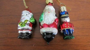 Set of 3 BLOWN GLASS MINI MINIATURE Christmas Holiday ORNAMENTS~Santa & Soldier - Picture 1 of 3