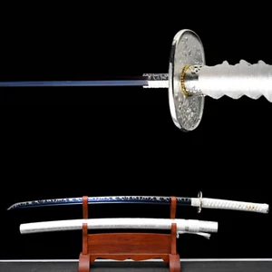 Japanese Katana Manganese Steel Blue Full Tang Samurai Sword Silver Ghost - Picture 1 of 9