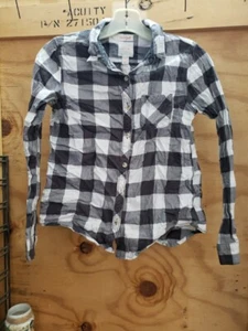 Cat and Jack black & white plaid button up long sleeve girl's Sz. XL 14/16 - Picture 1 of 4