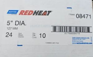 Norton Red Heat 08471 5" X 5/8"" LOK DE VELOCIDAD 24 disco de lijado de arena 77696008471 - Imagen 1 de 7