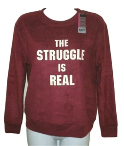 New Juniors XS 1 The Struggle is Real Sweatshirt Burgundy Fleece Sweatshirt Crew - Picture 1 of 2