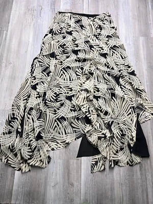 Vintage Goth Fairy Asymmetrical Skirt Sheer Floral Midi Black White See Measures - Image 1 of 4