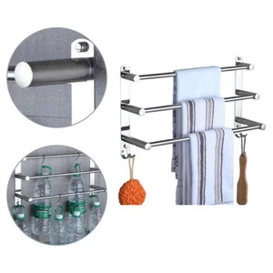3 Tiers Towel Rail Holder Walls Mounted Bathroom Rack Shelf Stainless Steel 60cm - Picture 1 of 8