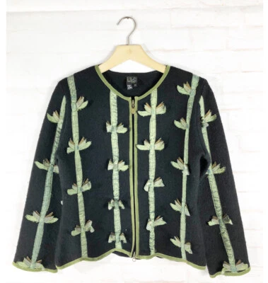 Chaqueta CoVelo Clothing Art to Wear ribete de seda cremallera frontal libélula talla mediana M Foto 1 de 4