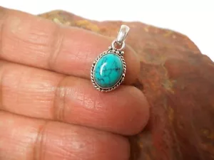 Piccolo Ciondolo Pietra Preziosa Argento Sterling 925 Ovale Blu Turchese - Foto 1 di 5