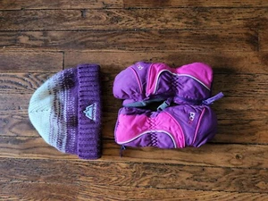 Youth girls pink, purple and blue winter beanie and mittens set by Snozu & Head - Picture 1 of 4