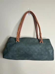 Ralph Lauren Tote Olive Suede Embossed RLL With Tan Leather Double Handles - Picture 1 of 16