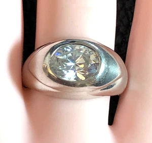 VTG Sterling Silver CZ Dome Ring OVAL 6x8 East West 80s Sz 5.75 4g 925 4171 - Picture 1 of 11