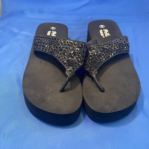 Reef Womens Cushion Black Beaded Sequin Platform Slides Sandals Black Size 8 Y2k - Picture 1 of 6