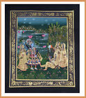 Radha Krishna Miniature Original Painting on Silk Cloth India Natural Colors!