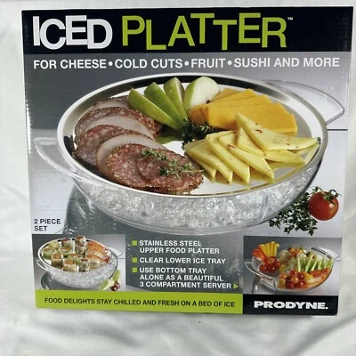 New In Box 2 Piece Server Set PRODYNE Iced Platter Cheese Cold Cuts Fruit - Image 1 of 2