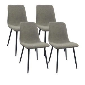 Set of 4 Dining Room Chairs Kitchen Linen Upholstered Accent Chairs Metal Legs - Picture 1 of 19