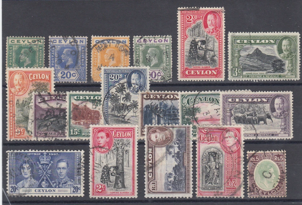 Ceylon Sc 236a/289 used. 1921-52 KGVI issues, 18 different singles, sound F-VF - Image 1 of 1