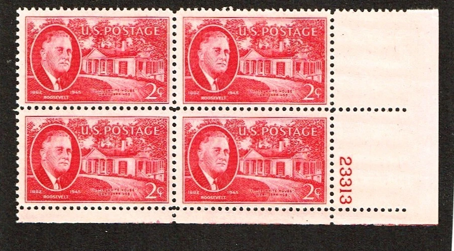1945 U.S.CLASSIC Roosevelt Commemorative 2c Carm Plt# Blk of 4 Sc#931  M/NH/OG - Image 1 of 1
