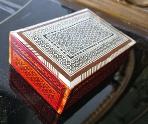 antico cofanetto portagioie portaoggetti tabacchiera in legno inserti in osso - Picture 1 of 4