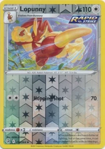 Juego de cartas coleccionables Pokémon Reverse Holo Lopunny 213/264 poco común Fusion Strike - Imagen 1 de 1