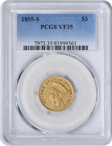 1855-S $3 Gold VF35 PCGS Cover
