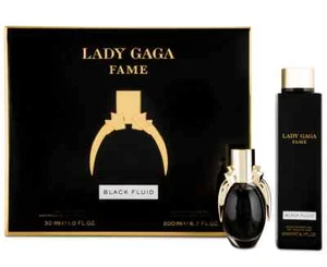 LADY GAGA FAME BLACK FLUID 30ml EDP Spray 2 Pcs Giftset + 200ml Shower Gel Rare - Picture 1 of 2