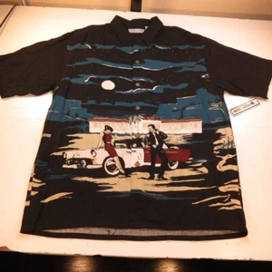NEW NWT VINTAGE PACIFIC SCENE HOT ROD 50s DINER HAWAIIAN SHIRT Mens L 100% Rayon - Picture 1 of 5