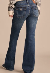 Pantalones de mezclilla Lucky Brand talla 10/30 azules tiro bajo acampanados pierna ancha bolsillos con solapa - Imagen 1 de 13