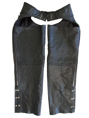 M.M. Cuero Talla XXL Cuero Negro Detalles Trenza Bolsillo Montar Moto Chaps Foto 1 de 4