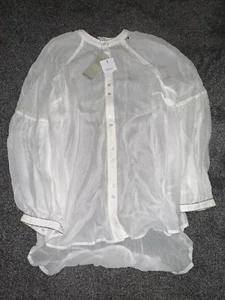 Neu mit Etikett Next Damenshirt, Größe 12, Langarm, transparent, Tunika-Bluse, weiß (68) - Bild 1 von 2