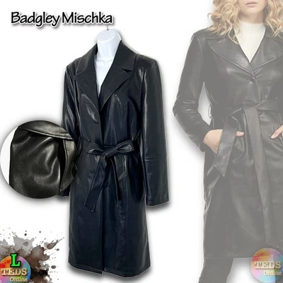 Gabardina Badgley Mischka para mujer L Payten de cuero vegano nueva con etiquetas, FALTA BOTÓN Foto 1 de 4