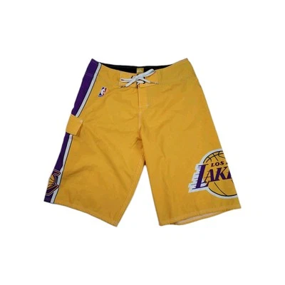 Pantalones Cortos Quiksilver Los Angeles Lakers Para Hombres 30 Amarillo Púrpura Natación Dri Fit  Foto 1 de 4