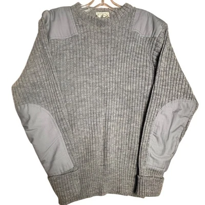 LL Bean 100% Pure New Wool Sweater Men Grey Elbow Patches Made England Men Sz M - Image 1 of 4