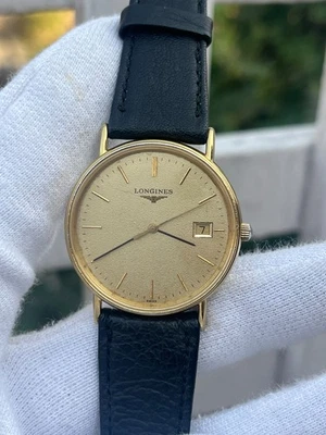 Orologio Uomo Svizzero Vintage Longines L4.720.2 Grand Classic Quadrante Oro Quarzo - Immagine 1 di 4