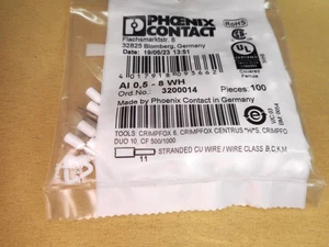 PHOENIX CONTACT 3200014 AI 0.5-8 WH ferrule (bag of 100) (NIB) - Picture 1 of 1